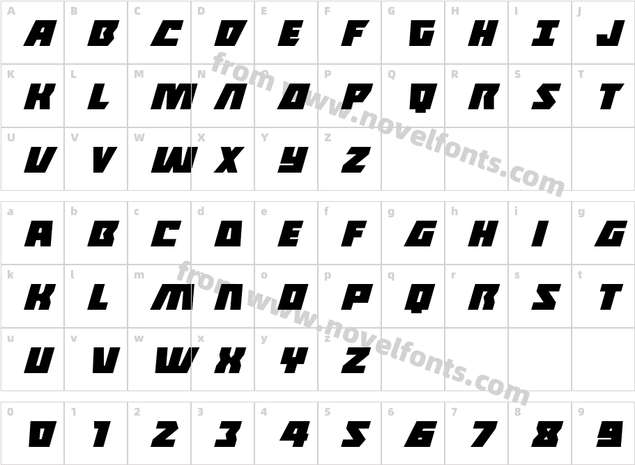 Halfshell Hero Expanded ItalicCharacter Map