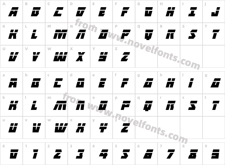 Halfshell Hero Laser ItalicCharacter Map