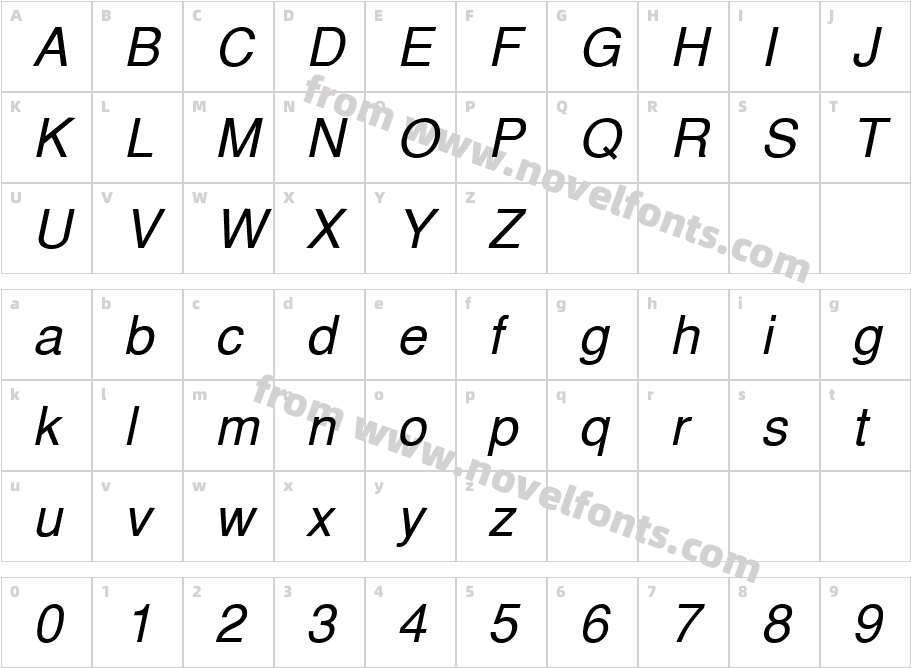 Halong-ItalicCharacter Map