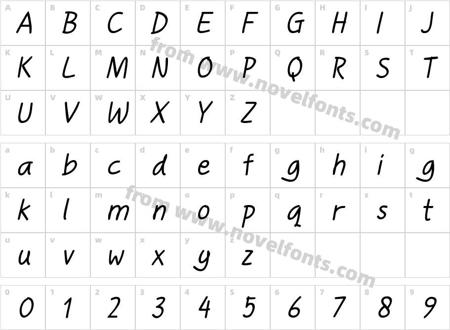 Handgley ItalicCharacter Map