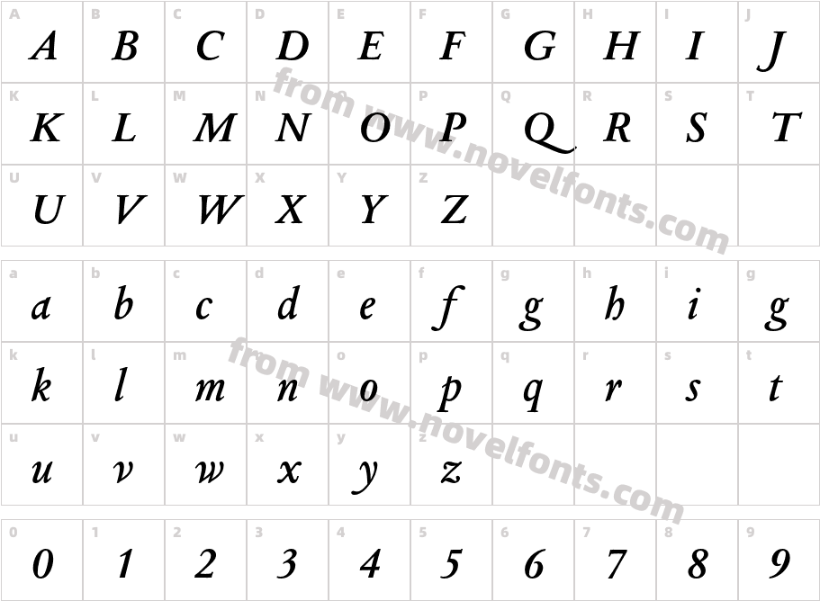 ColumbusMTStd-SemiboldItCharacter Map