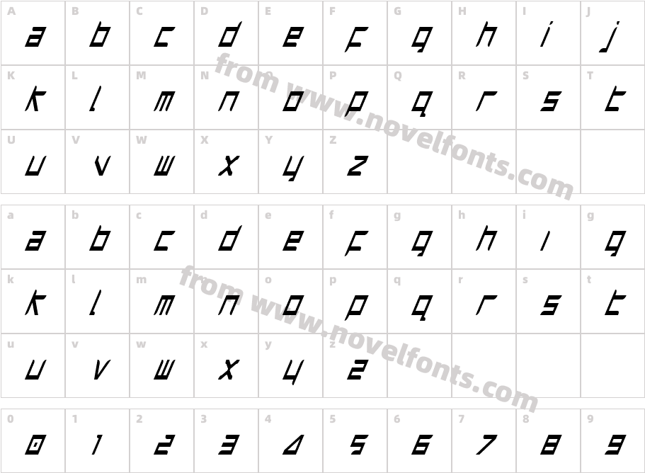 Harrier Condensed ItalicCharacter Map