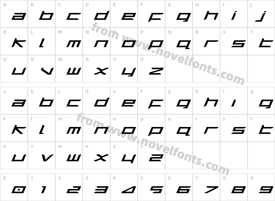 Harrier Expanded ItalicCharacter Map