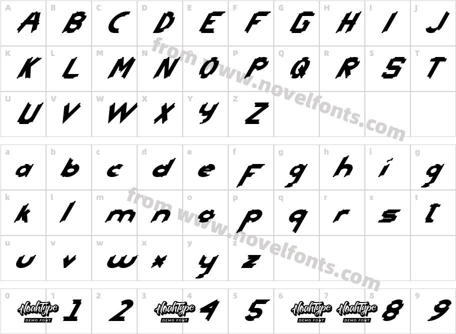 Head Kick Demo ItalicCharacter Map