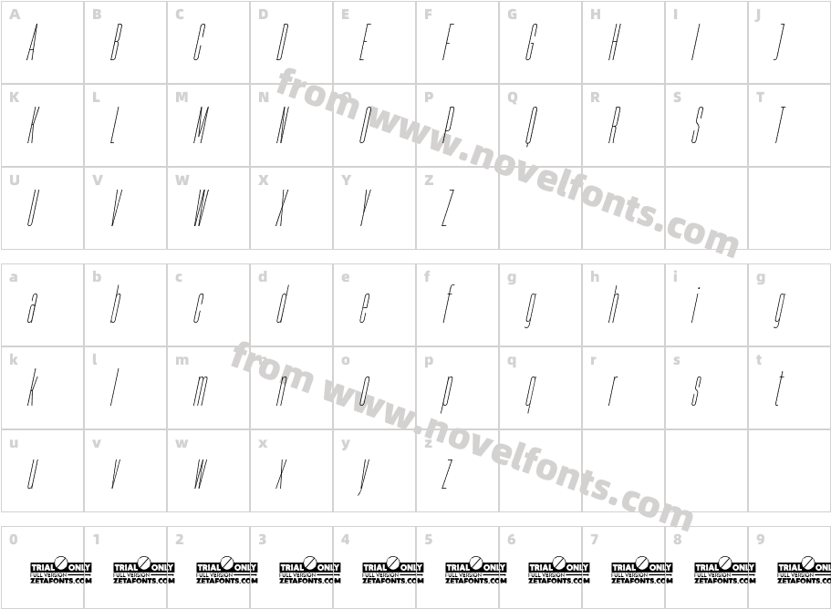 HeadingNow Trial 01 Thin ItalicCharacter Map