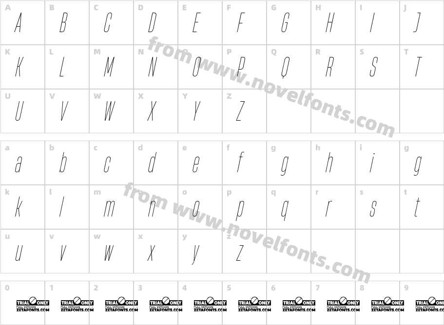 HeadingNow Trial 21 Thin ItalicCharacter Map