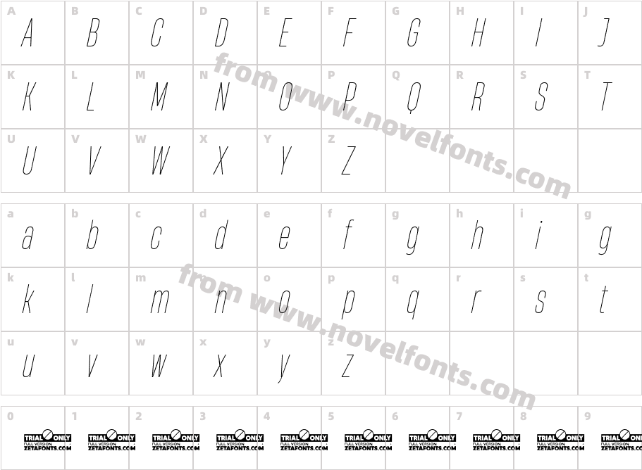 HeadingNow Trial 31 Thin ItalicCharacter Map