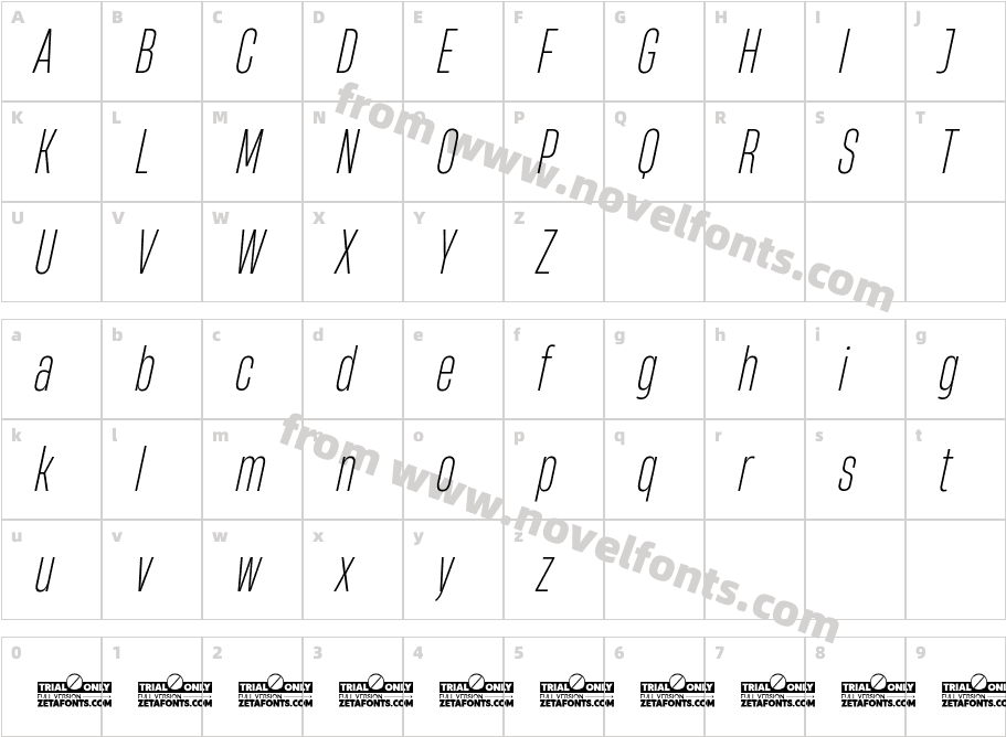 HeadingNow Trial 32 Light ItalicCharacter Map