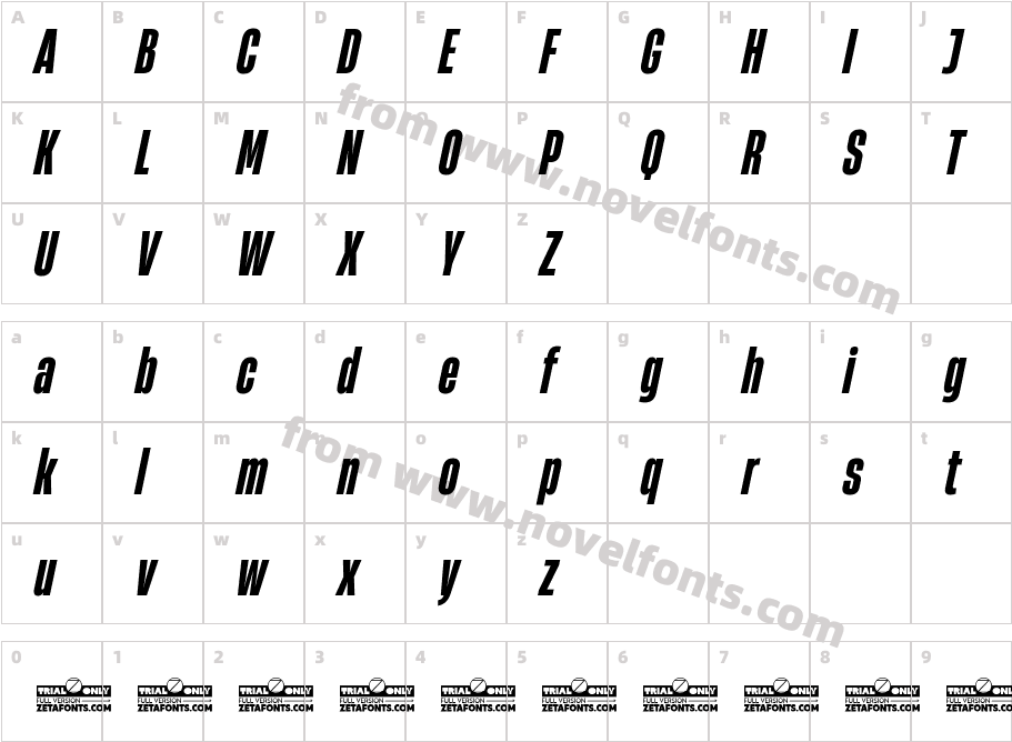 HeadingNow Trial 37 Extrabold ItalicCharacter Map