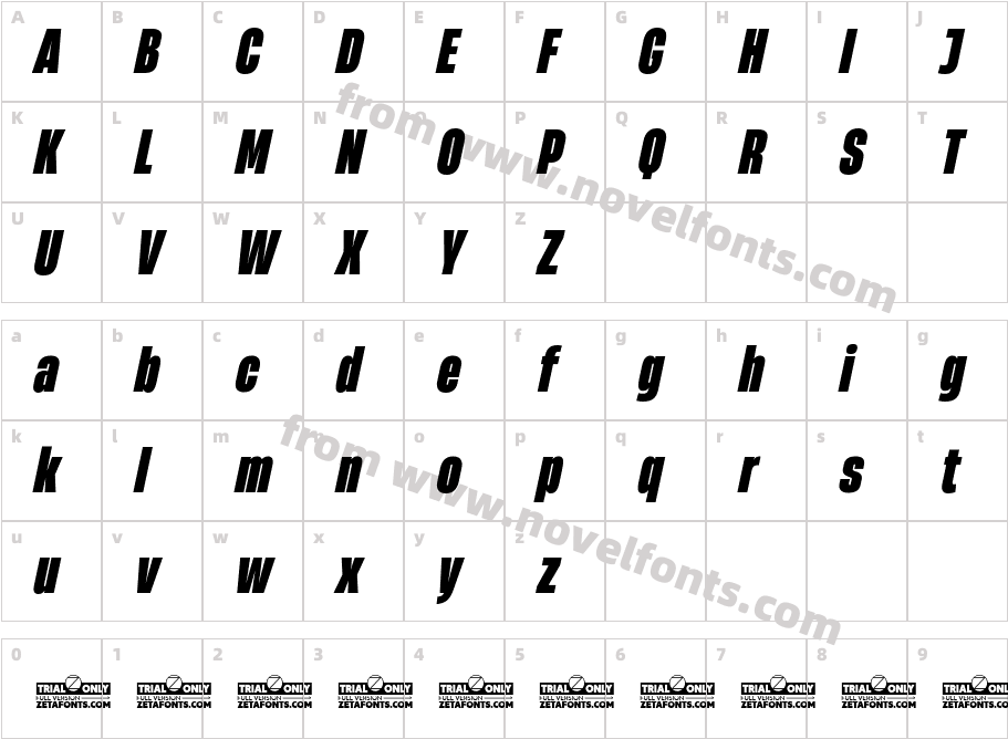 HeadingNow Trial 48 Heavy ItalicCharacter Map