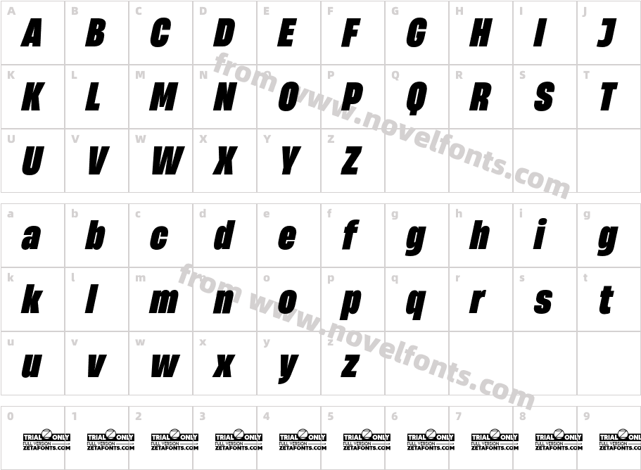 HeadingNow Trial 58 Heavy ItalicCharacter Map