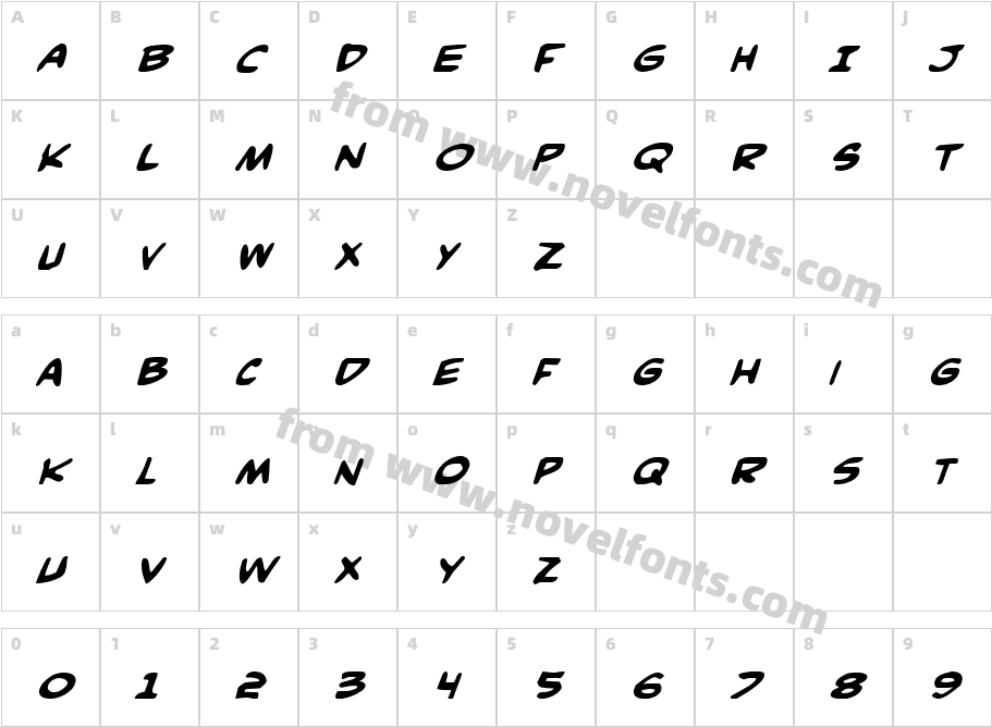 Comic Book Commando Bold ItalicCharacter Map