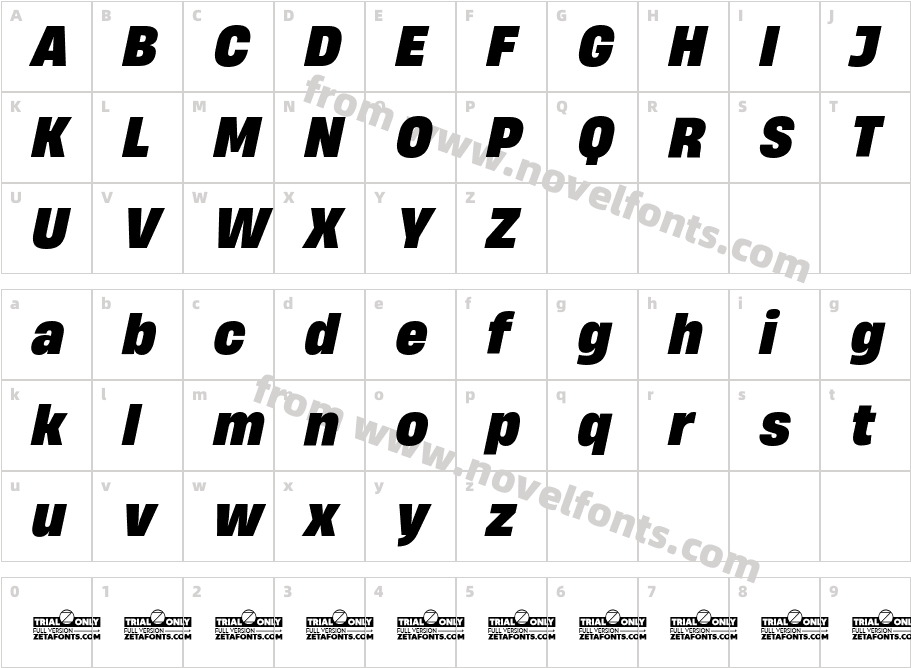 HeadingNow Trial 67 Extrabold ItalicCharacter Map