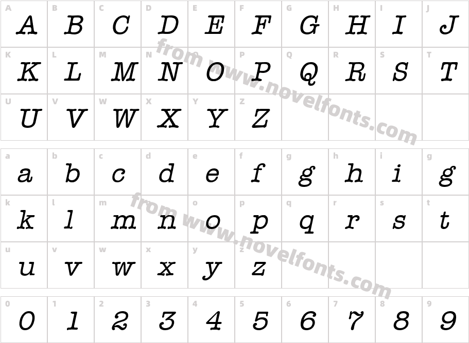 Headline ItalicCharacter Map