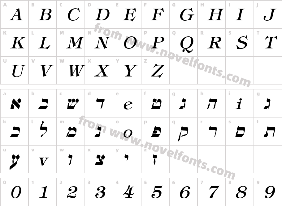 Hebrew ItalicCharacter Map