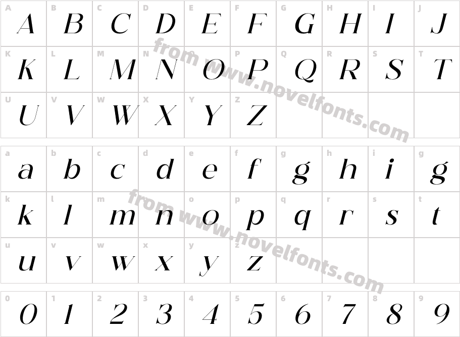 Hegam ItalicCharacter Map