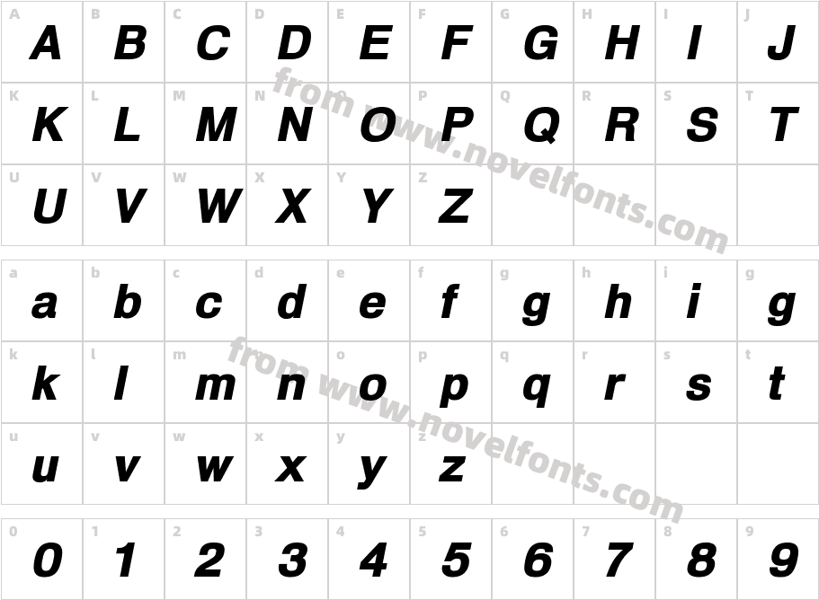 HeldustryFT Black ItalicCharacter Map