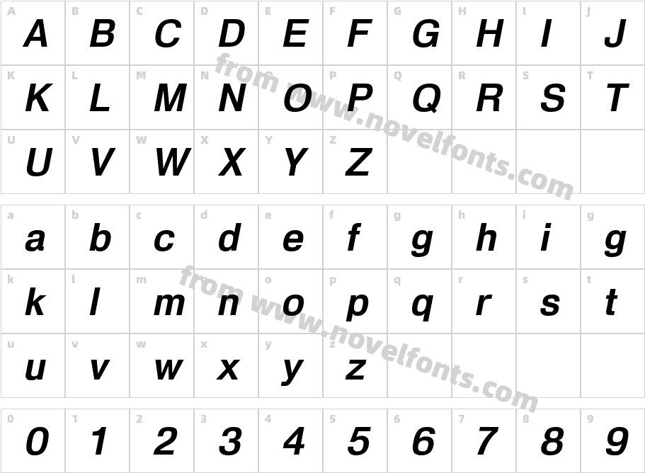 HeldustryFT Demi ItalicCharacter Map