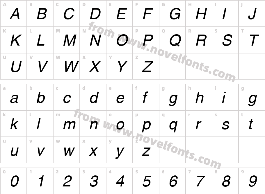 Helvetica Cyrillic ObliqueCharacter Map