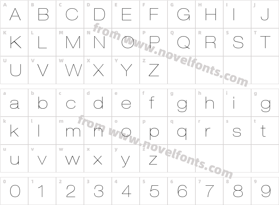 Helvetica LT 23 Ultra Light ExtendedCharacter Map