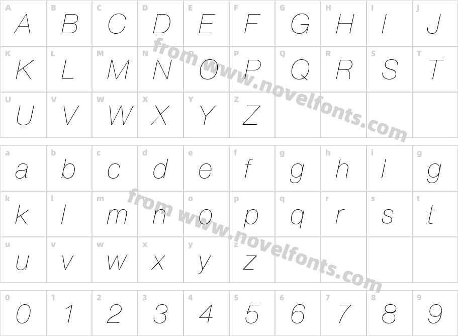 Helvetica LT 26 Ultra Light ItalicCharacter Map