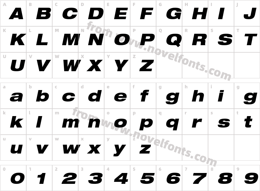 Helvetica LT 93 Black Extended ObliqueCharacter Map