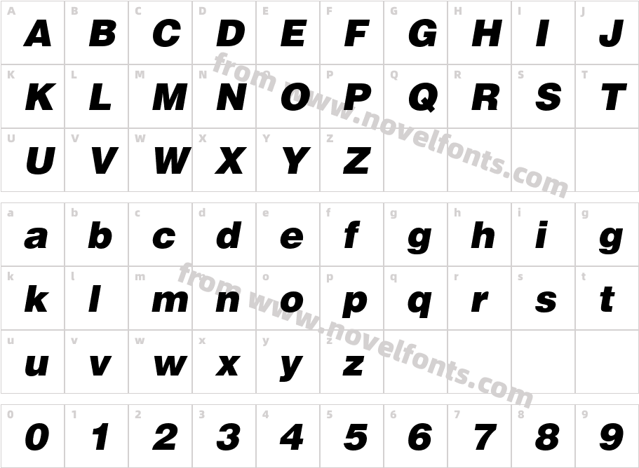 Helvetica LT Black ObliqueCharacter Map