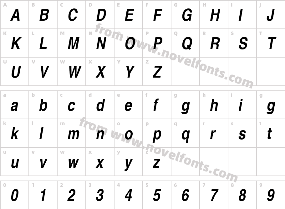 Helvetica Narrow Gras ObliqueCharacter Map