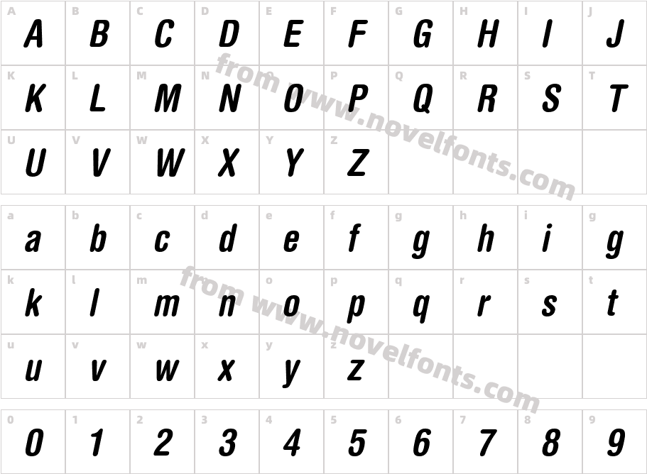 Helvetica Rounded LT Bold Condensed ObliqueCharacter Map