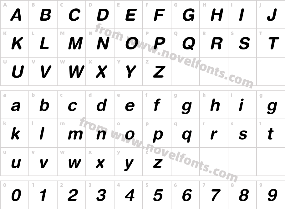 Helvetica Rounded LT Bold ObliqueCharacter Map