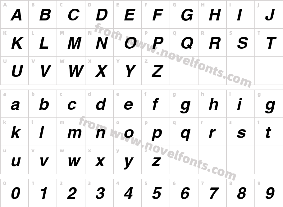 Helvetica-BoldObliqueCharacter Map