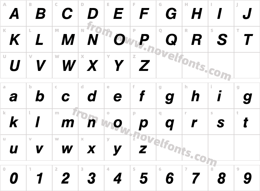 HelveticaBQ-MediumItalicCharacter Map