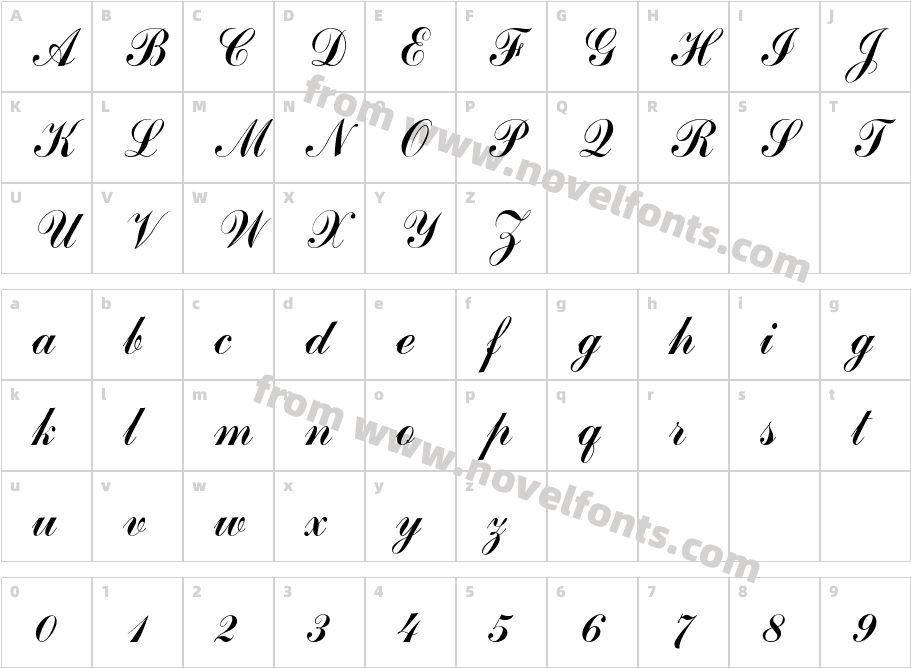 CommScriptTT ItalicCharacter Map