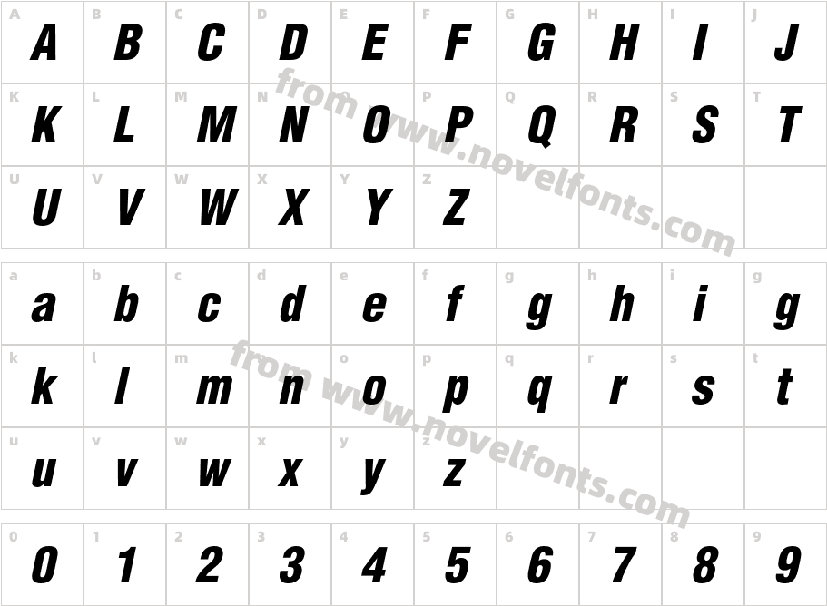 HelveticaLTStd-BlkCondOblCharacter Map