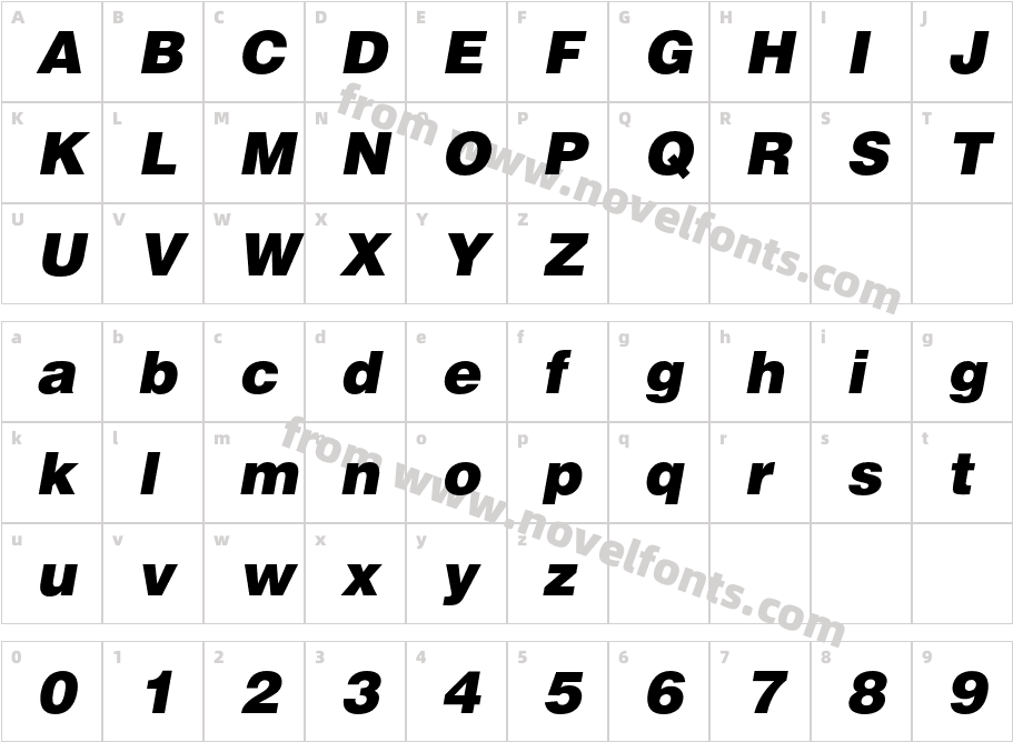 HelveticaLTStd-BlkOblCharacter Map