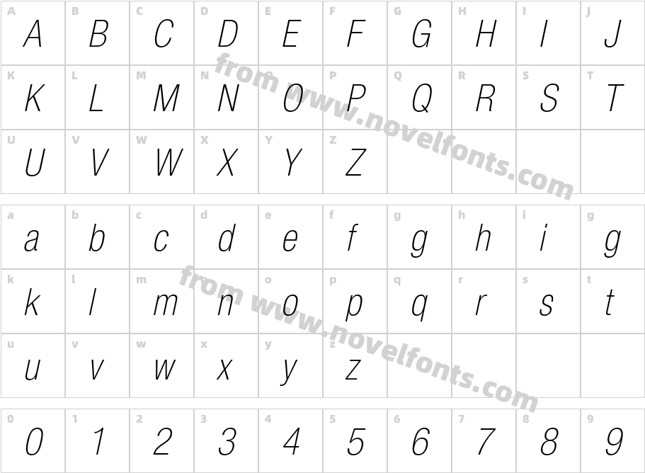 HelveticaNeueLT-ThinCondOblCharacter Map