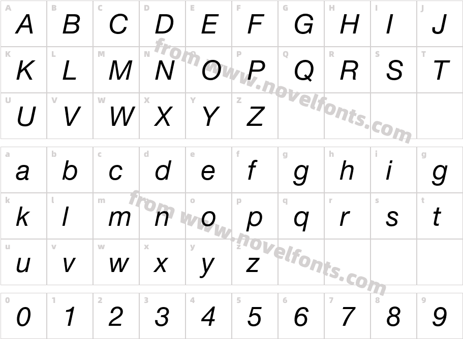 HelveticaNeueLTStd-ItCharacter Map