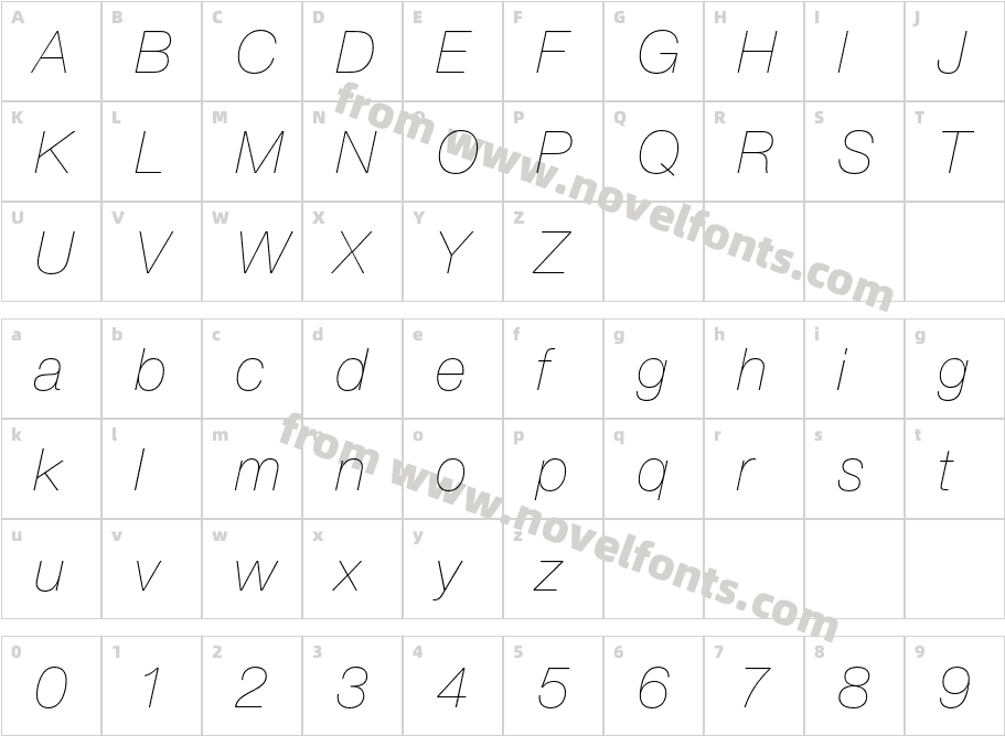 HelveticaNeueLTStd-UltLtItCharacter Map