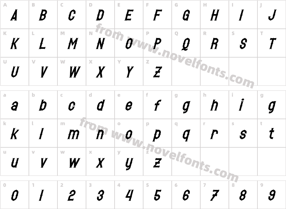 Hetfield ItalicCharacter Map