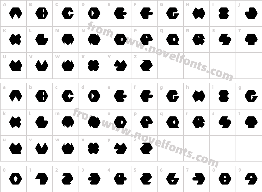 Hexafont RoundedCharacter Map