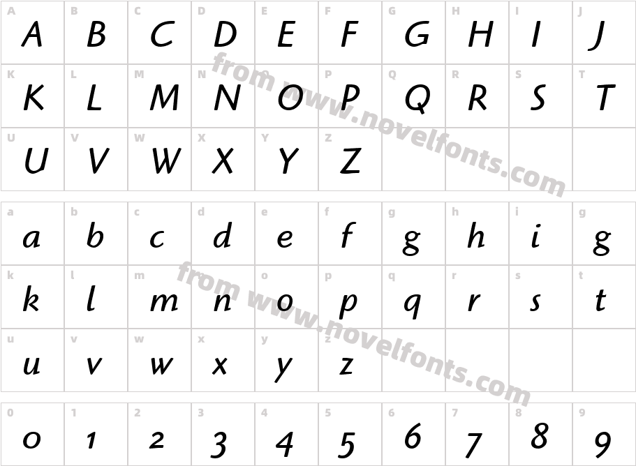 Highlander OS ITC TT BookItalicCharacter Map