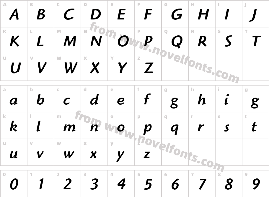 Highlander-MediumItalicCharacter Map