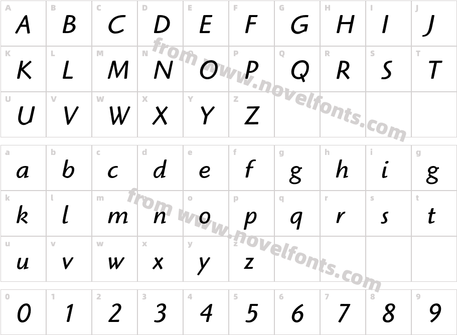 HighlanderITC-BookItalCharacter Map