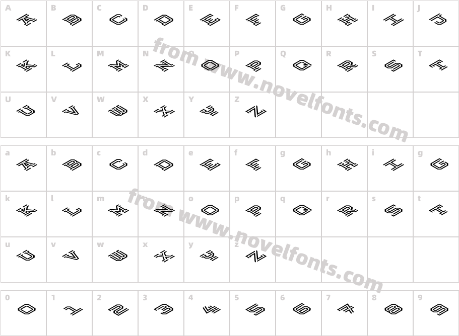 Hokjesgeestcube Bold ItalicCharacter Map