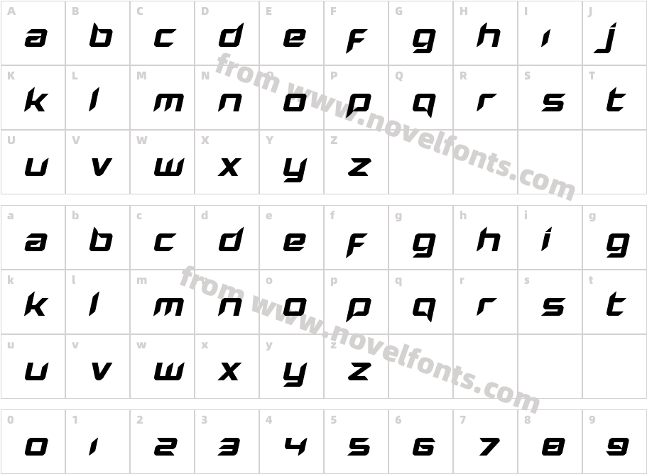 Hollow Point Expanded ItalicCharacter Map