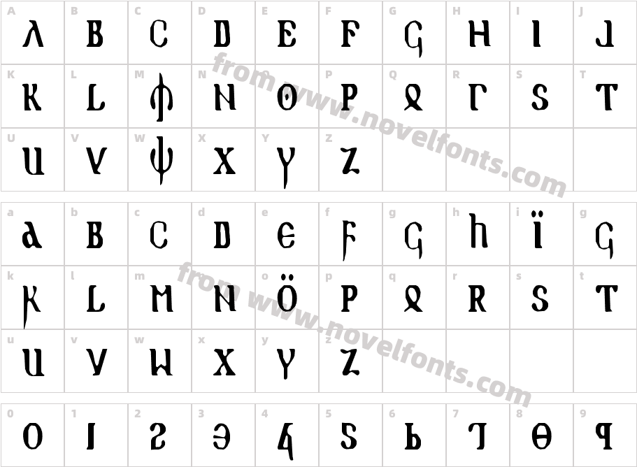 Holy Empire CondensedCharacter Map