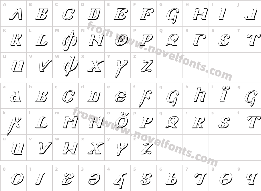 Holy Empire Shadow ItalicCharacter Map