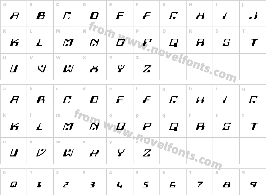 Homemade Robot Expanded ItalicCharacter Map