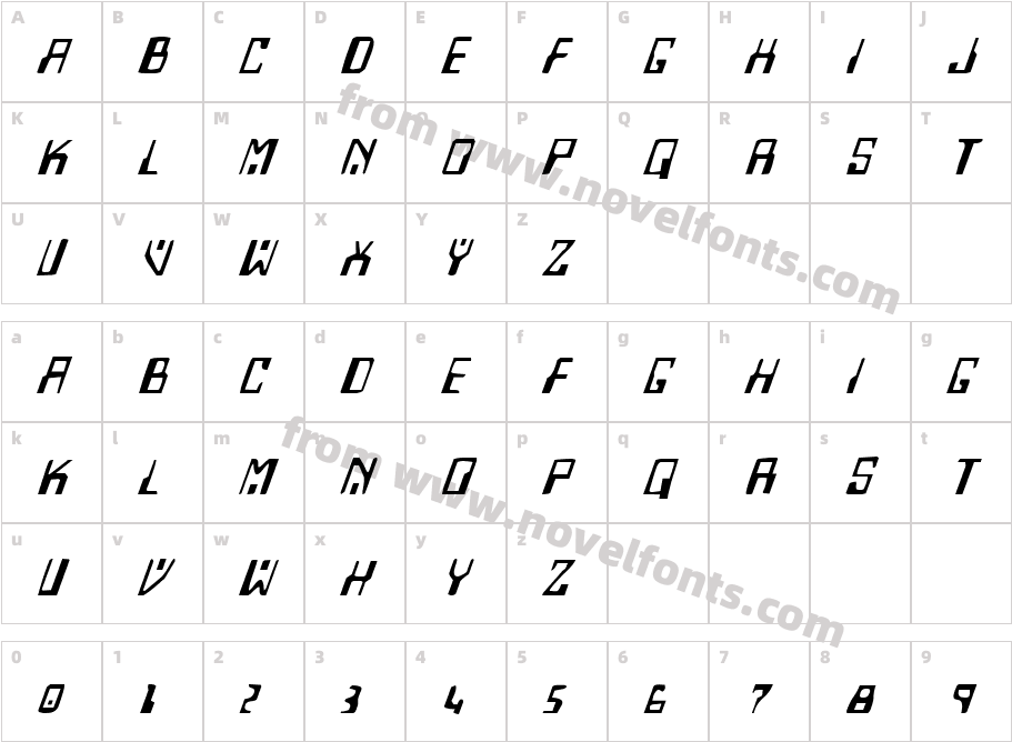 Homemade Robot ItalicCharacter Map