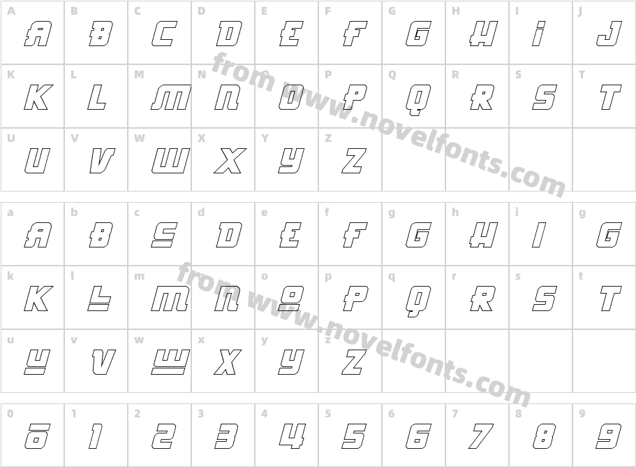 Hong Kong Hustle Outline ItalicCharacter Map